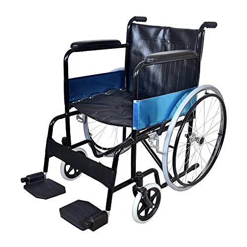 Image of Vissco Rodeo Plus Wheelchair with Spoke Wheels, Foldable, Fixed Handle and Swingable Footrest, for Elderly and Patients, Weight Capacity 110kg, Durable and Travel-Friendly (Black)