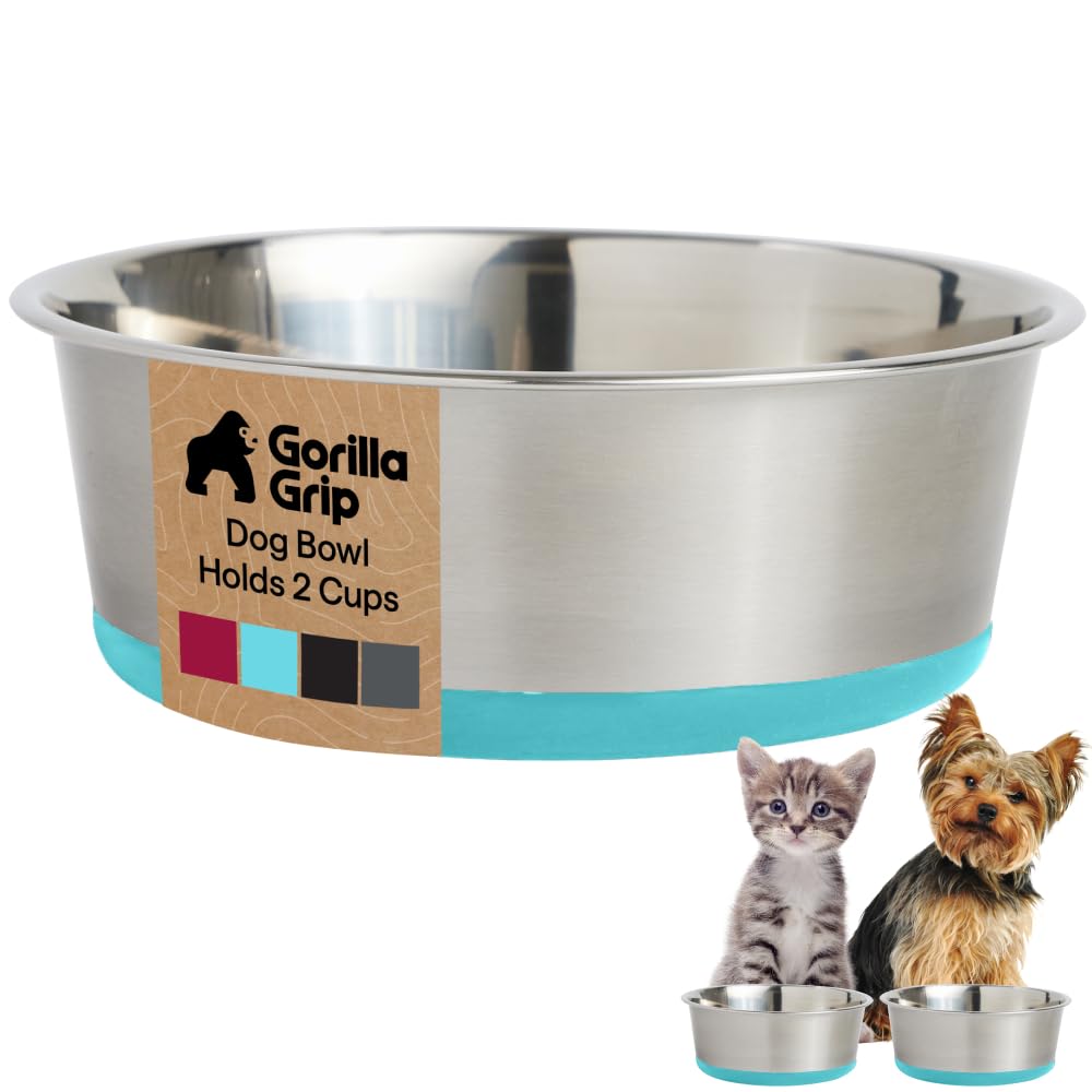 GORILLA GRIP Dog Bowl, Food Grade Stainless Steel Water Bowls, 2 Cup Green