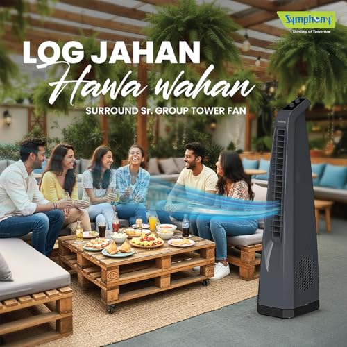 Image of Symphony Surround Sr. Bladeless Tower Fan for Room | 90 Degree Swivel Action, Knob Control Panel | Low Power Consumption | Removable Dust Filter For Clean | 1 Year Warranty | Grey