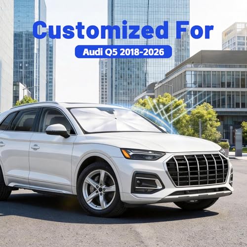 Image of Car Windshield Sun Shade for Audi Q5 2018-2026 -[Reflective Coated Fabric] Sunshade Umbrella for Front Window, Car Shades Sun Visor Keep Car Cool and Protects Interior, 1:1 Exact Fit