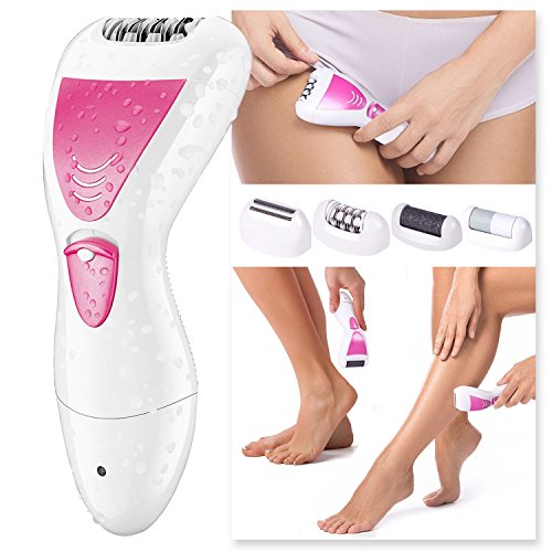 Epilator for women Waterproof 4 in 1 Set With Wet Dry Electric Callus Remover Nail File Bikini Trimmer and Shaver For Women USB Rechargeable by Surker