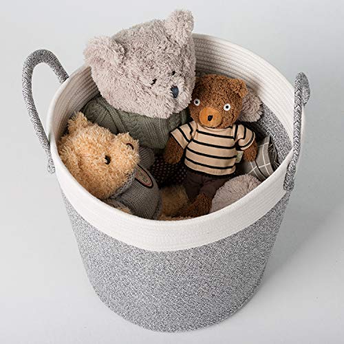 CherryNow Medium Cotton Rope Basket – 13"x15" Decorative Woven Basket for Laundry, Baby, Blanket, Towels, Home Storage Container (Grey)
