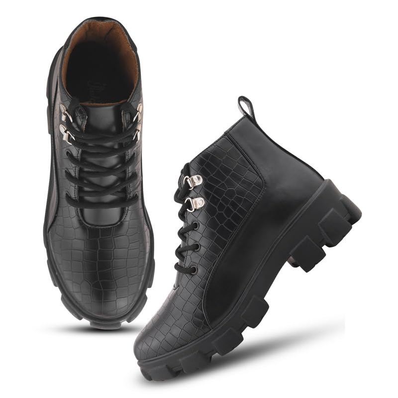 Padchin Women Smart Casual High Ankle Chunky Heel Black Boots for Girls 2