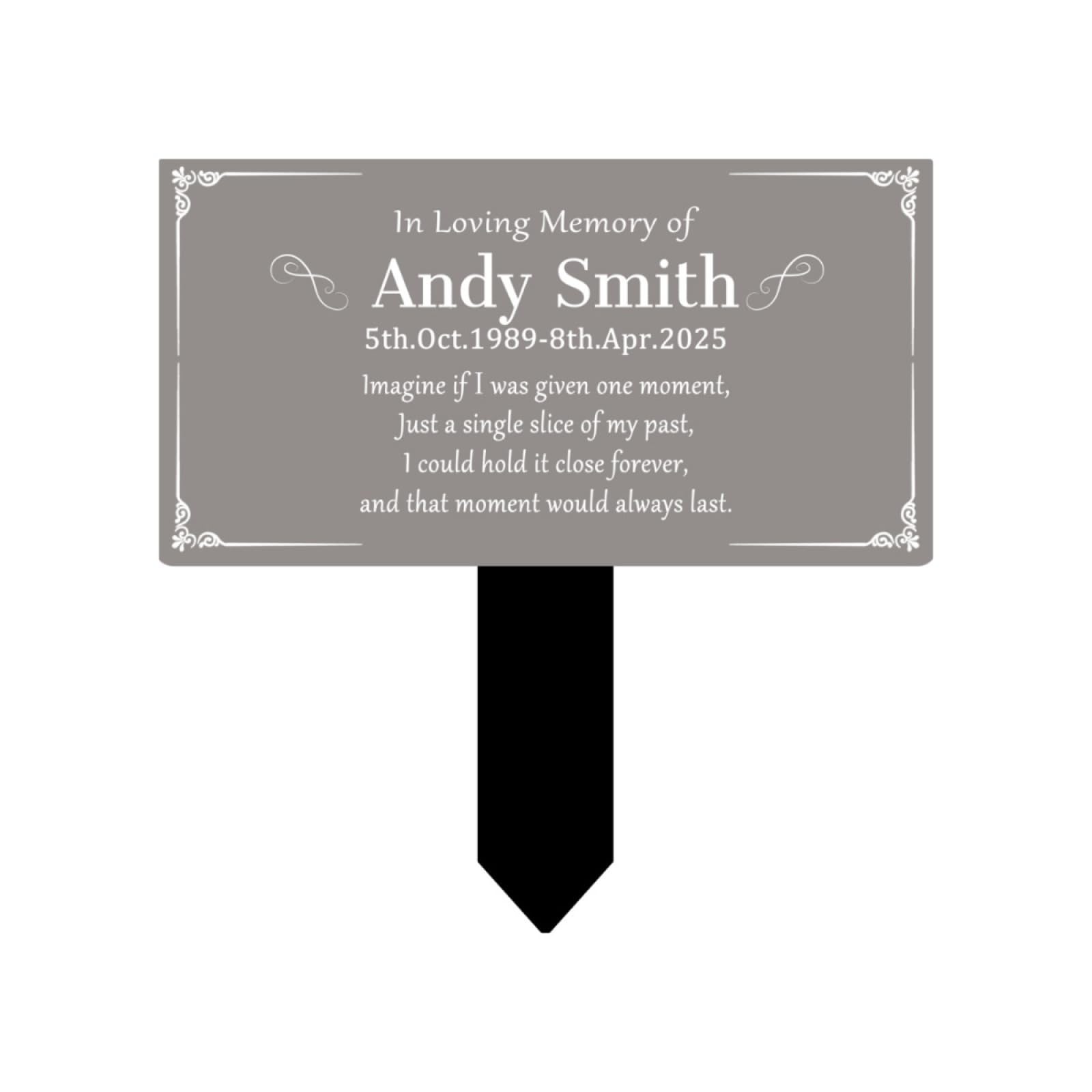 Personalised Bespoke Metal Memorial Plaque With Stake, Custom Photo Memory Headstones Stick Marker With Text Message Image for Garden Graves，Bereavement Sympathy Remembrance Gifts (Style 01)