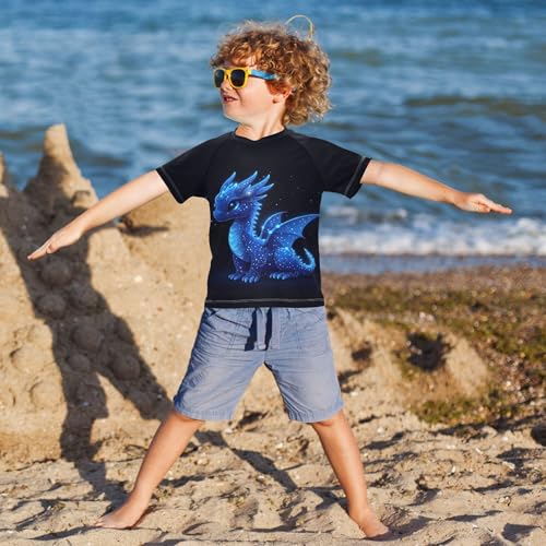 Cartoon Cute Blue Dragon Bathing Suit Kids Sun Protection Volleyball Shirts Swimwear Beach Tops 3T4