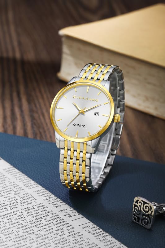 Image of Giordano Analog Quartz Watch for Men with Sunray Dial, Gold-Tone Hands & Hour Markers, Date Display, Stainless Steel Strap and 3 ATM Water Resistant