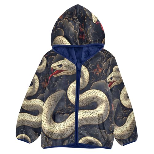 Retro White Snake Toddler Fleece Jacket Girl Boys Hooded Fleece Jacket Coat Warm Outwear Zip-up 3-10T