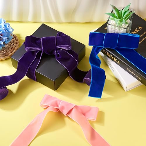 PH PandaHall PandaHall 3 Rolls Single Face Velvet Ribbons Pink Blue Velvet Ribbon 40mm Satin Ribbon for Sewing Bowknot Making Gift Wrapping Party Wedding Decor - Image 2