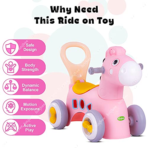 Image of BAYBEE Giraffe Horse Rider for Kids, Ride-On Kids Car with Shape Sorting Activity Kids Toys & Storage | Push Car Rider with Smooth Wheels Baby Car Suitable for Boys & Girls Age 1-3 Years, Pink