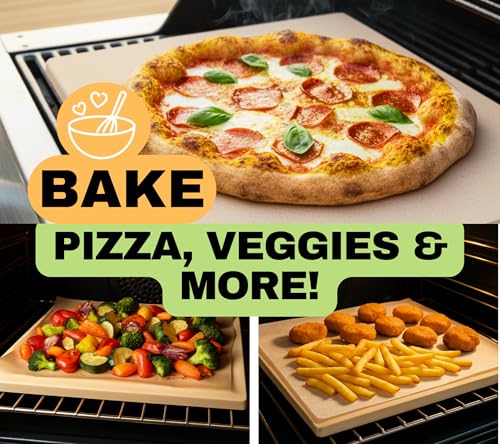 Image of 20 inch Baking Stone for Bread, with Stainless Steel Scraper /Dough Tool, Bread Lame for Dough Scoring Knife, and Baking Mat - Baking Stone for Oven - 20 inch x 13.5 inch Rectangular Heavy Duty Oven Stone