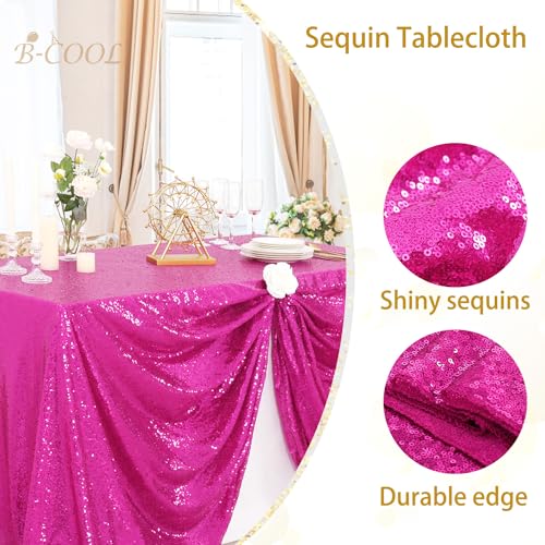 Image of B-COOL Rectangle Fuchsia Sequin Tablecloth Glitter Tablecloth Wedding Party Sequence Table Cloth for Christmas 60x102-Inch