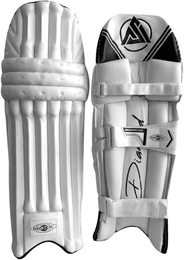 Maxx Cricket Mens HD Foam Premium Quality Comfort Batting Pads + Gloves set left and right handed (White Diamond Pads Only, Left Hand)