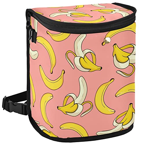 Image of Banana Car Trash Can Cute Fruit Pink Car Garbage Bag with Lid Hanging Waterproof Leak Proof Vehicle Storage Bin