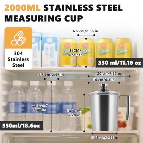 Medidor de acero inoxidable 2000ml con tapa y asa miniatura 2
