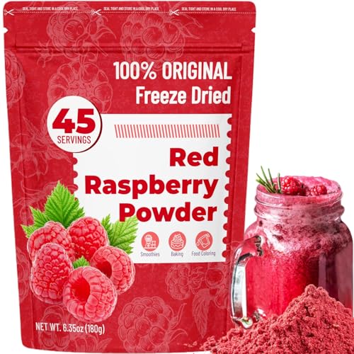 Freeze Dried Raspberry Powder 6.35oz - No Added Sugar Resealable Pouch Real Raspberry Flavor for Smoothies Baking Desserts & Yogurt (180g)