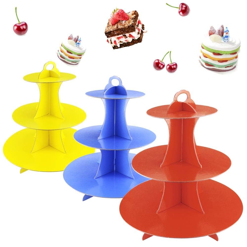 Soporte para pasteles de 3 niveles, redondo, de cartón, reutilizable, para servir pastelería, decoración de cumpleaños, bodas, eventos especiales