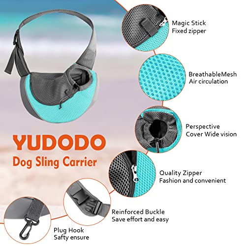 Yudodo Pet Dog Sling Carrier Breathable Mesh Travel Safe Sling Bag Carrier For Dogs Cats (M(Up To 10 Lbs), Cyan) #TOP2