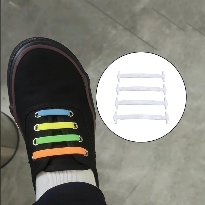 48Pcs No Tie Shoelaces for Adults,Lazy Shoelaces,Stretchy Silicone Elastic Laces for Sneakers, Seniors, One Size Fits All(Black+White+Colors)