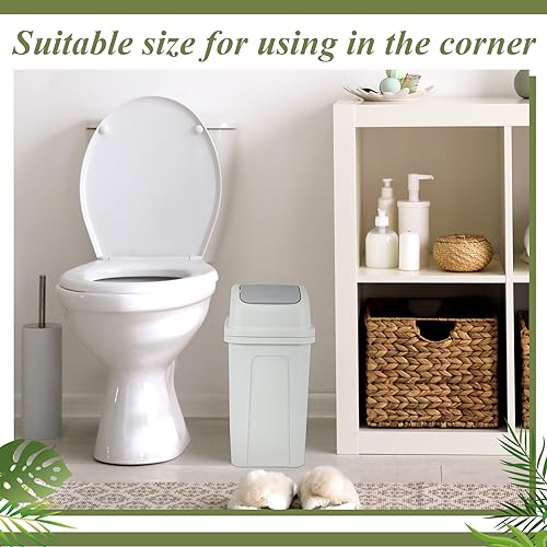 Image of Sumind 2 Pcs 2.6 Gallon Bathroom Trash Can with Swing Lid Small Garbage Can Plastic Bathroom Trashcan Garbage Bin for Kitchen Waste Bedroom Room Outdoor (Green and Beige)