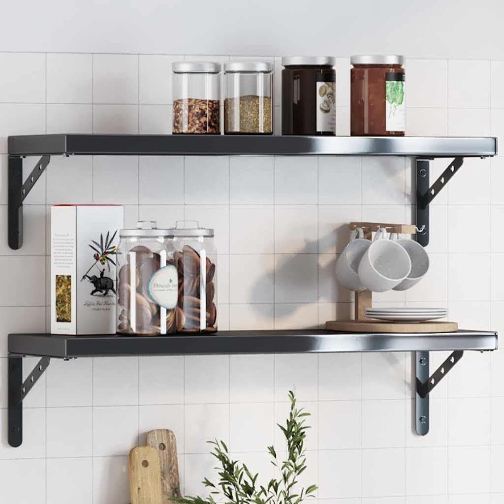 Regalträger 4 Stück, 23,5x2,5x15,5 cm Schwarz Edelstahl, Wandhalterung für Regale, robuste Konsolen für Bücherregale und Wandschränke