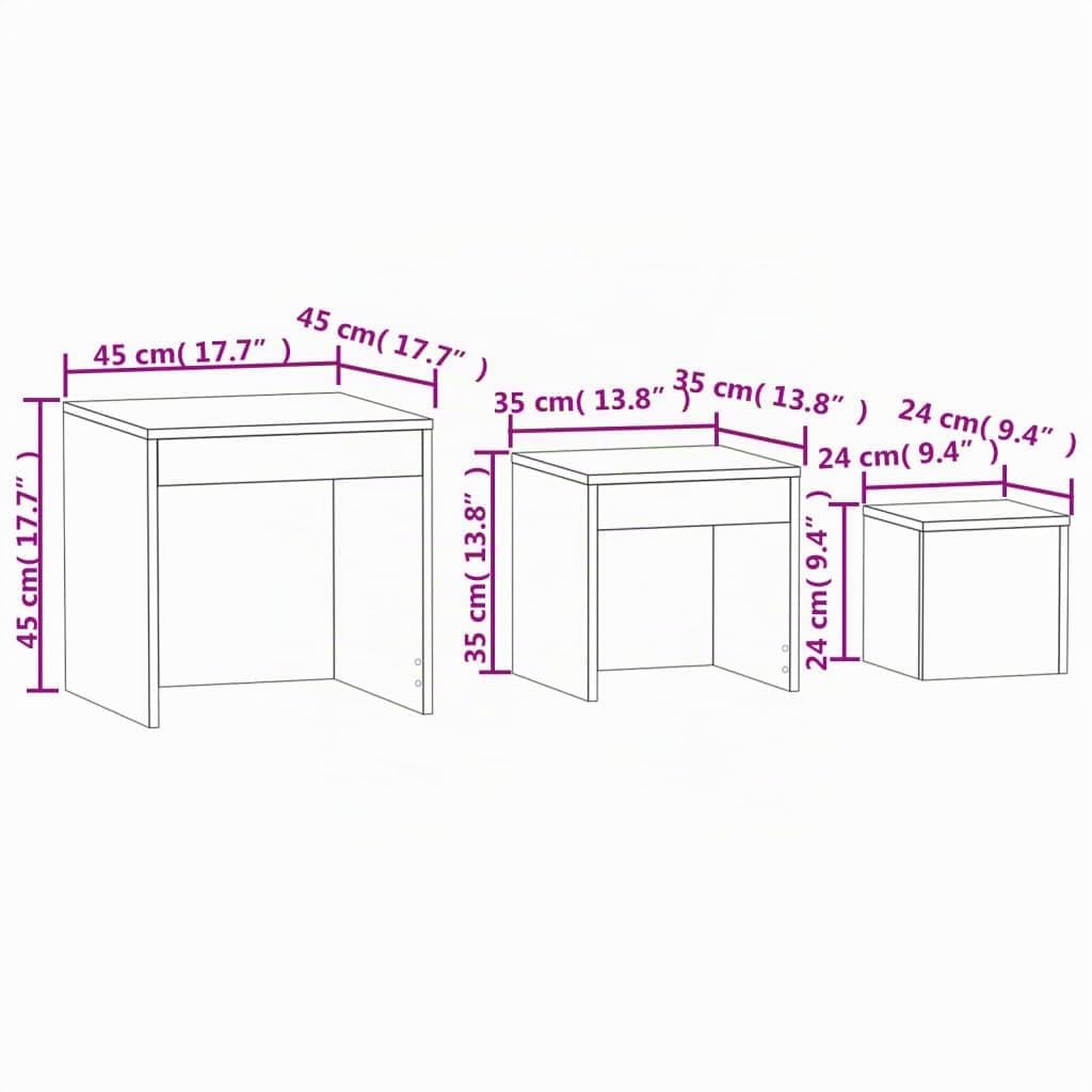 vidaXL Tables Gigognes 3 pcs Tables d'Appoint Tables Basses Tables de Canapé Bouts de Canapé Salle de Séjour Salon Intérieur Chêne Sonoma Aggloméré
