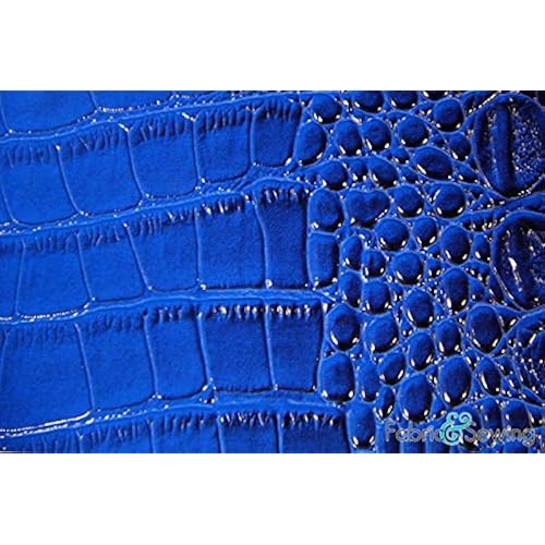 Dark Blue Large Scale Crocodile Skin Faux Fake Leather Vinyl Fabric Polyester 54-56