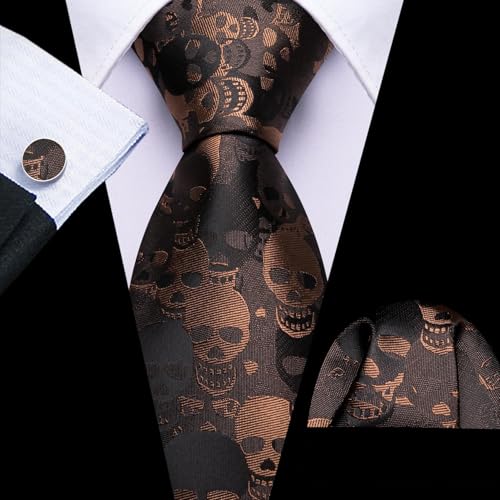 Image of Barry.Wang Man Tie Sets Skull Ties Animal Extra Long Necktie Silk Woven Handkerchief Cufflinks Festival Party Gift