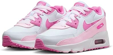 Nike Air Max 90 Little Kids' Shoes (FZ3558-100, White/Pink Foam/Playful Pink)