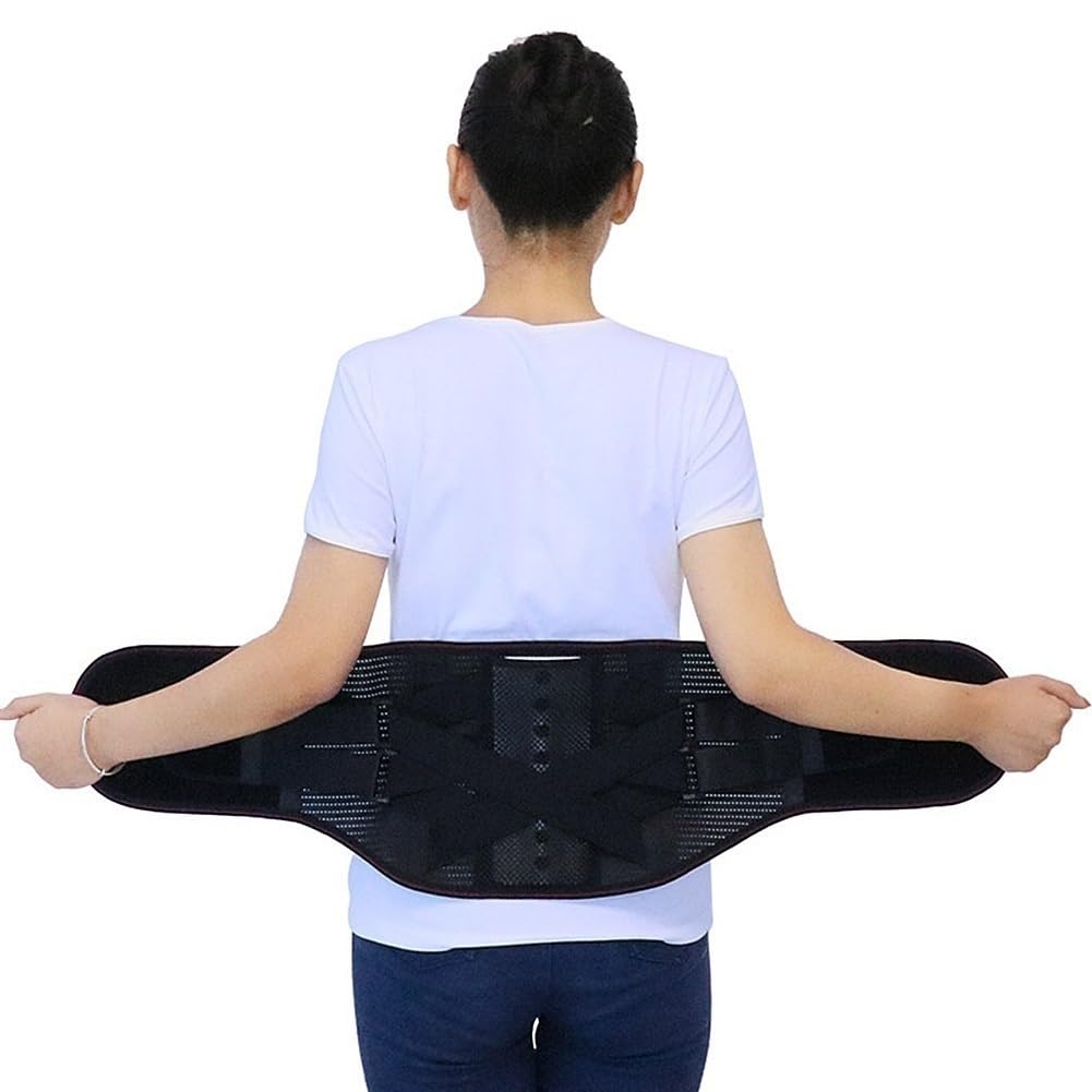 Self-Heating Back Brace for Sciatica and Herniated Disc Relief - Adjustable Lower Back Support Belt with Removable Lumbar Pad for Men and Women (XL,Black)