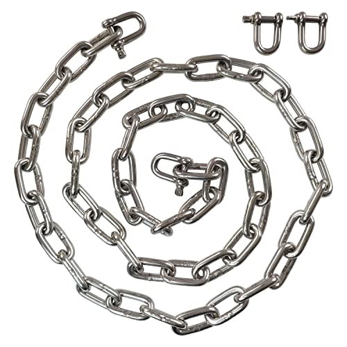 JENSWILL Cadena de acero inoxidable 304 de 5/16 pulgadas (8 mm) - 6.5 pies (longitud), cadena de metal resistente para barandilla, columpio, elevación, remolque, mascota, colgar ropa con 2 grilletes