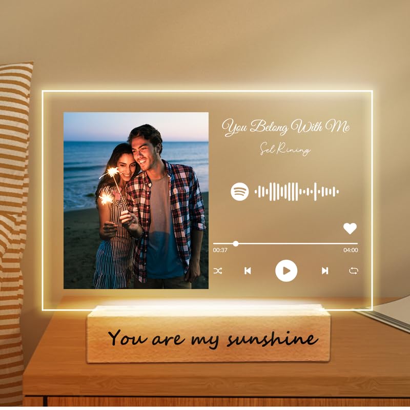 Personalized Acrylic Music Plaque with Wooden, Custom Spotify Plaque With Unique Custom Your Favorite Song & Photo For Boyfriend or Girlfriend, Customized Gifts for Couples, Famlily (5 Size: 15-40cm) — image 1