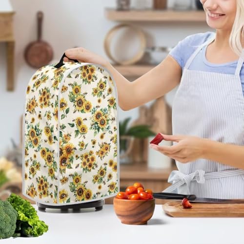 Image of Talayituse Sunflower Bee Print Blender Dust Cover, Fingerprint Protection Cover for Stand Mixer or Coffee Machine, Home Kitchen Appliance Covers for Stain Dust Resistant Supplies