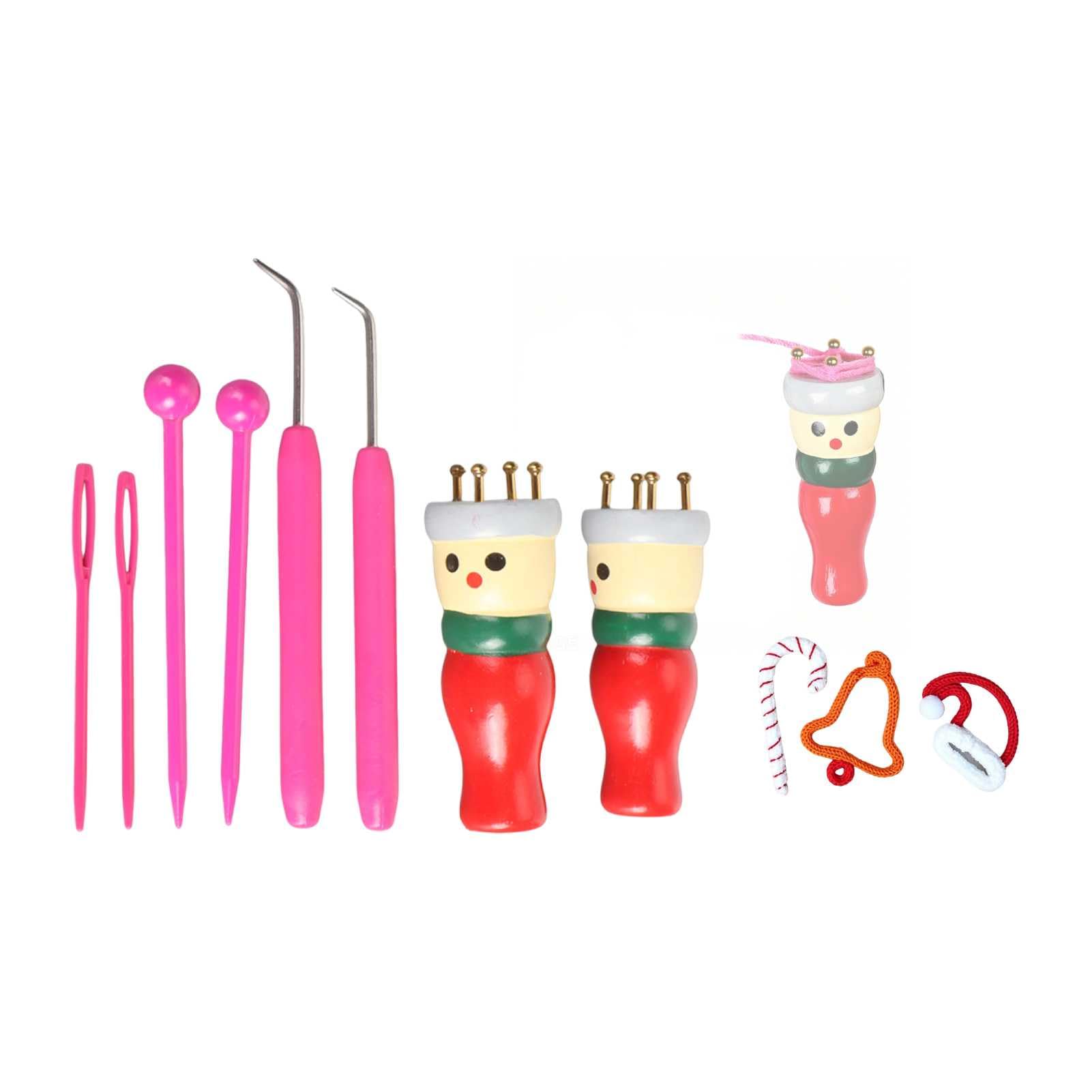 HERCHR 2 Pack French Knitting Dolly Set Beginners French Knitting Machine Kit Wooden Spool Knitter Doll for Beginners Starter Kit Adults