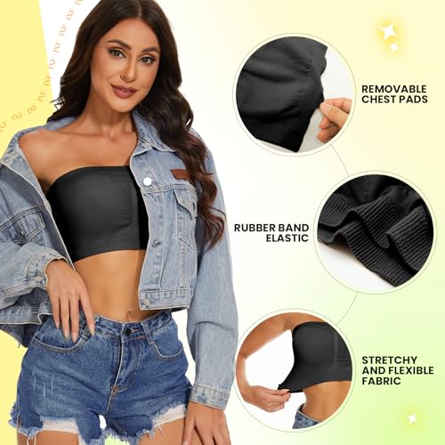 Image of Tube Tops Strapless Bras for Women Wireless Bandeau Bra Invisible Bralette Padded Seamless Bra