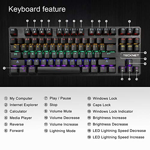 Mechanical Keyboard Rainbow Backlit Illuminated Wired Gaming