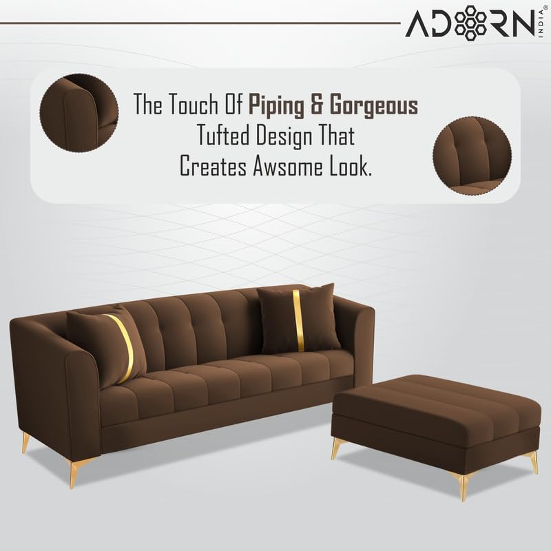 Image of Adorn India Premium Mystic - 3 Years Warranty - L Shape 4 Seater Sofa Set Velvet Suede Fabric - Brown