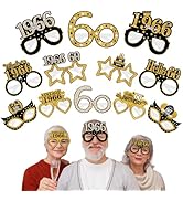Turypaty 24Pcs 1966 60th Birthday Paper Glasses Decorations for Men Women - Black Gold Happy 60th...