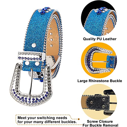 Dream Apparel Rhinestone Belt for Men & Women, Western Cowgirl Cowboy Bling Studded Diamond Belt, Faux Leather, for Jeans2