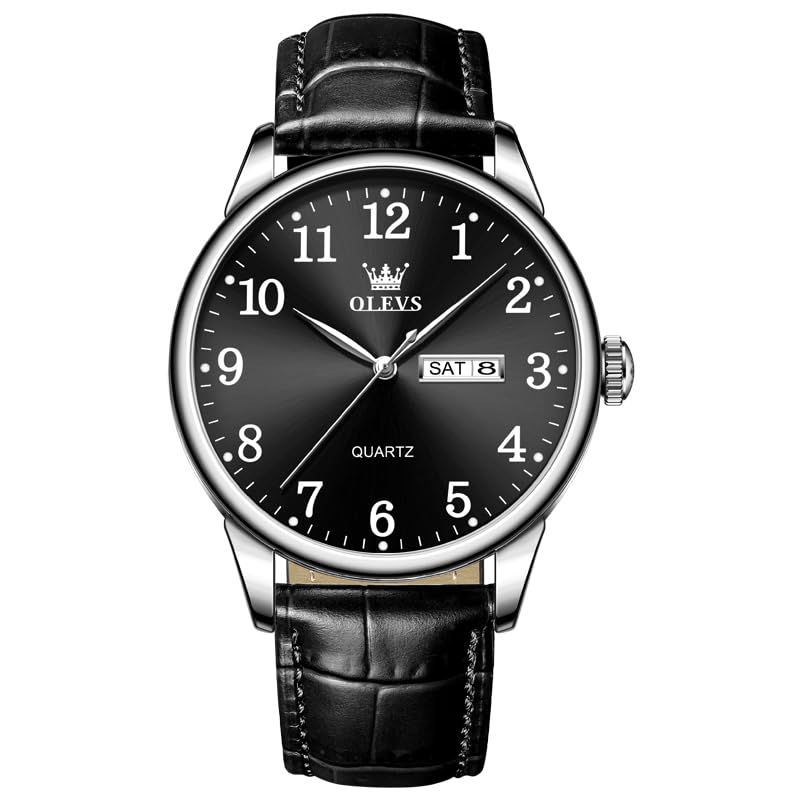 OLEVS Mens Watch, Stainless Steel Analog Quartz Watches Men, Classic Arabic Numerals Men's Dress Watch, Waterproof Luminous Day Date Leather Watches for Men