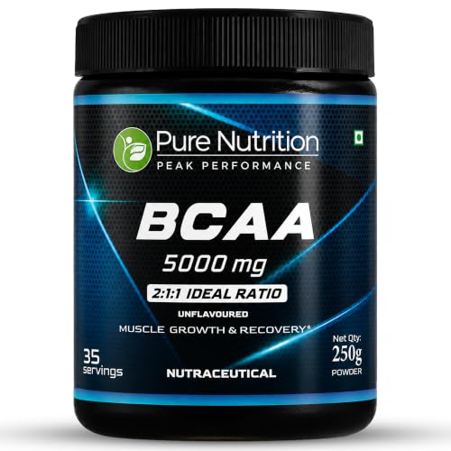 Image of Pure Nutrition BCAA Powder 2:1:1 | 5000mg Branched Chain Amino Acids | Sugar-Free Pre & Intra Workout Supplement | Muscle Recovery & Endurance | Unflavored | 250g (35 Servings)