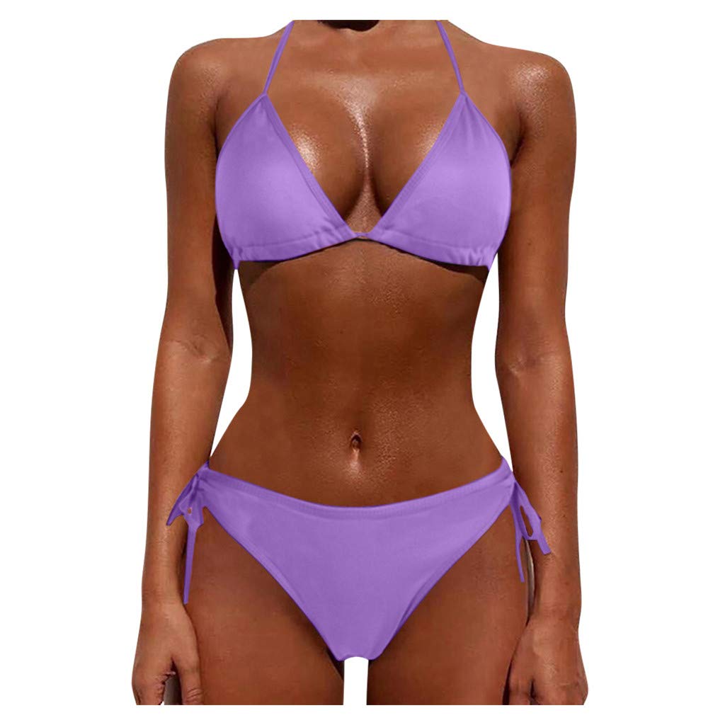 Genérico Bikinis Mujer,Bikini Brasileño Mujer Cuello en V, Bañador Mujer Sexy, Traje de Baño Mujer Dos Piezas Cruz hacia Atrás Cordones Bandeau Mujer Bañadores Mujer Reductores con Aros