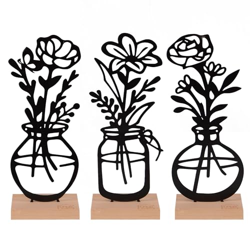 UNUS® Deko-Aufsteller 3er Set Vase mit Blumen aus Metall mit...