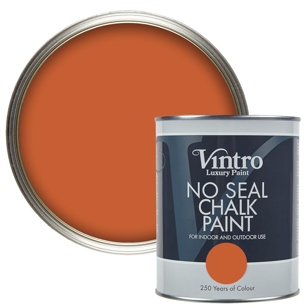Vintro Paint | No Seal Chalk Paint | Orange/Brown | Interior & Exterior Use | Furniture | Walls | Wood | Metal | 1 Litre (Orange/Brown - Thor's Rust)