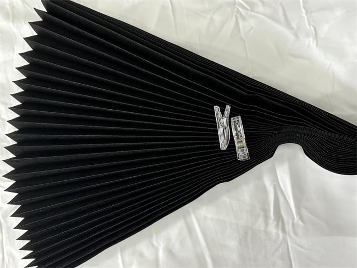 2Pcs Non-Woven Fabric Pleated Zebra Blinds Self-Adhesive Window Shade Blackout Curtain for Bedroom Living Room Blcony Office Decor (Black, 90 X 180cm/35.43 X 70.87)