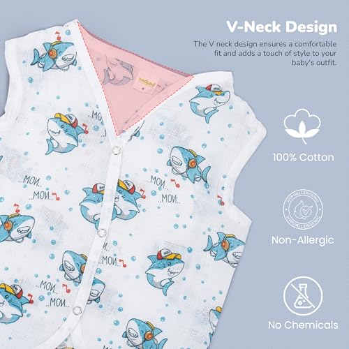 Image of BAYBEE 100% Muslin Cotton New Born Baby Clothes for Kids | Sleeveless Summer Wear with Soft & Breathable | Shirt and Shorts Set | Jablas for Baby Girl Boy Dress