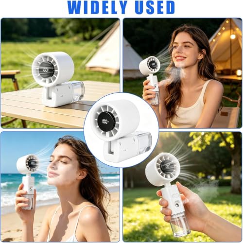 Image of QLECT 2-in-1 Mini AC Portable Fan with Water Mist Spray, 1800mAh Rechargeable Battery, 5 Speed USB Fast Charging Handheld Fan, Foldable Personal Cooling Fan for Travel, Office, Home, Men & Women