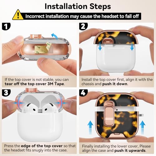 Image of for AirPods 4 Case, with Safty Lock & Phone Stand for Floral AirPods 4 Generation Case Cover for Women Girly, iPod 4 Case with Keychain & Cleaner Kit - Brown+Black Tortoise