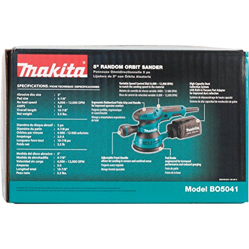 Makita BO5041 3-Amp 4000-12000 OPM D-Handle Random Orbit Sander, 5-Inch