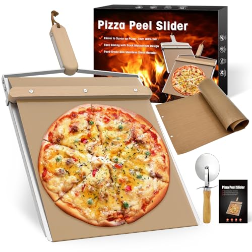 Sliding Pizza Peel, Non Stick Pizza Peel Slider 12 inch with Wood Detachable Handle Durable with PTFE Cloth Replacement 14.96