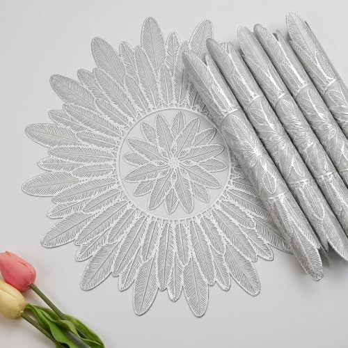 Image of Premium PVC Waterproof Table Placemats Set of 6 | Leaf Design Dining Table Mats | Heat Resistant, Spill Proof & Easy Clean | Elegant Table Decor for Dining Room